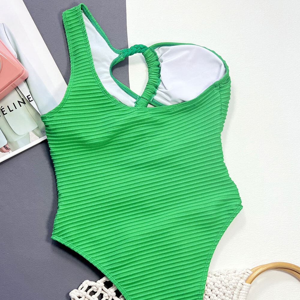 Tropical Rib Knit Cutout One Shoulder Piece Swimsuit - On sale