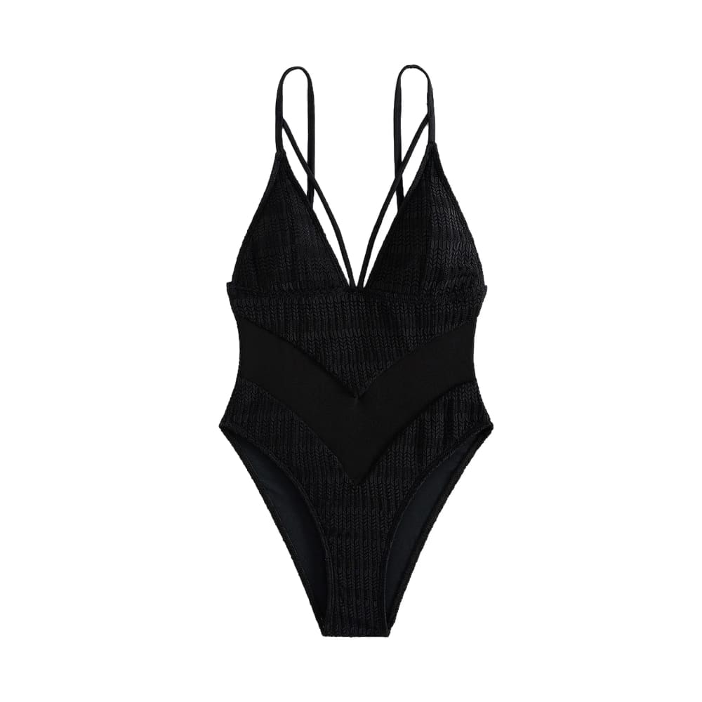 V-Neck Mesh Sheer High-Leg One-Piece Swimsuit - On sale