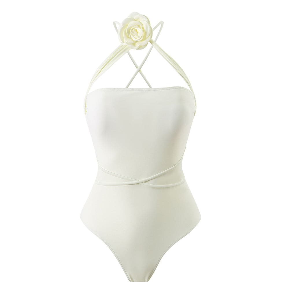 Versatile Rosette Wrap Bandeau One Piece Swimsuit - On sale