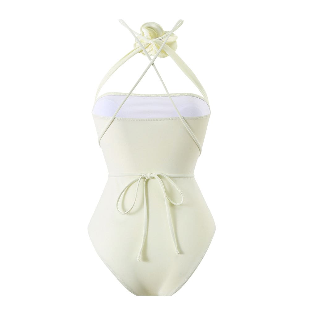 Versatile Rosette Wrap Bandeau One Piece Swimsuit - On sale