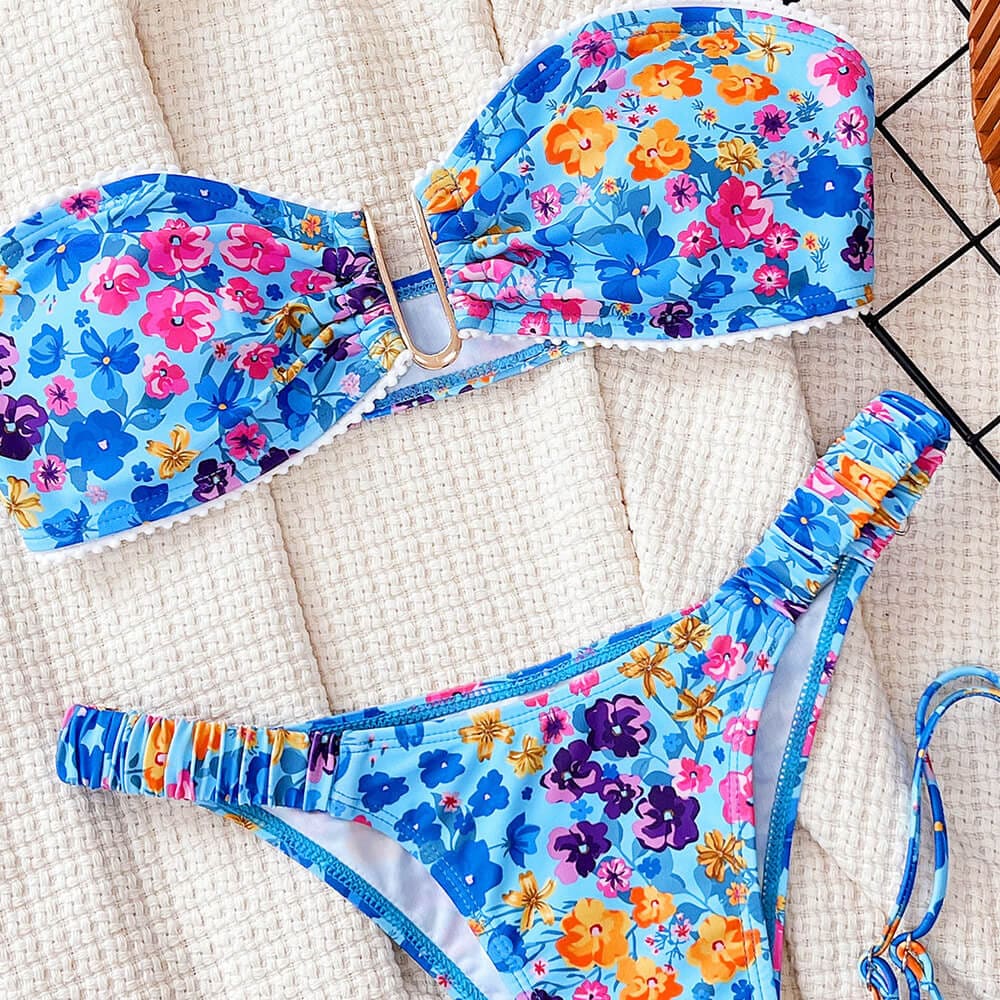 boho-floral-scrunch-side-high-leg-notch-bandeau-brazilian-two-piece-bikini-swimsuit-Floral-4 - Sunnybikinis
