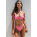 Pink Brazilian bikini set: triangle bra with thin straps, high-cut cheeky bottoms