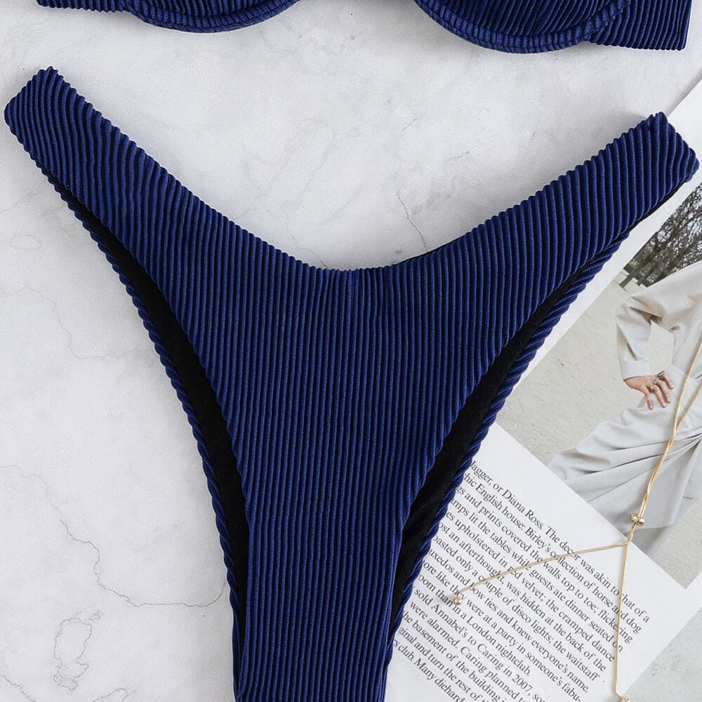 Vintage High Cut Rib Underwire Brazilian Bikini Swimsuit - On sale