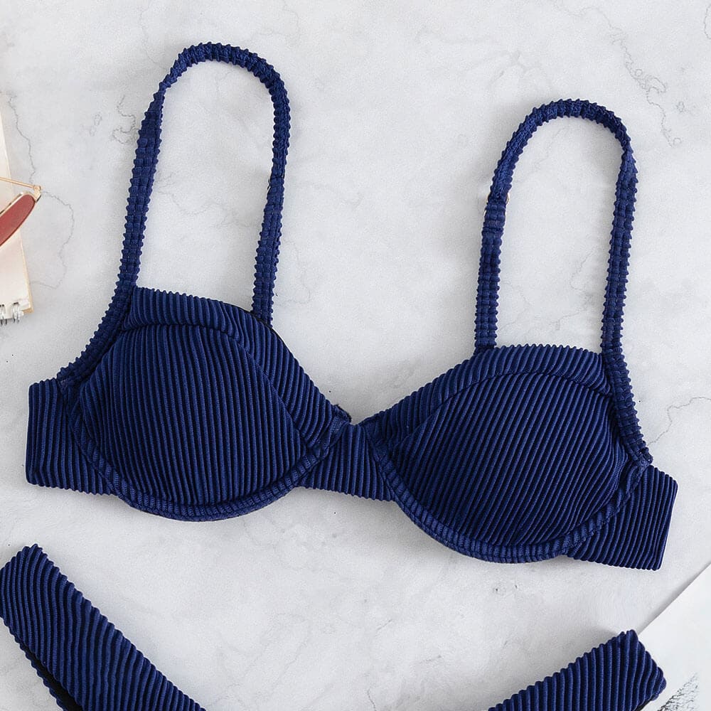 Vintage High Cut Rib Underwire Brazilian Bikini Swimsuit - On sale