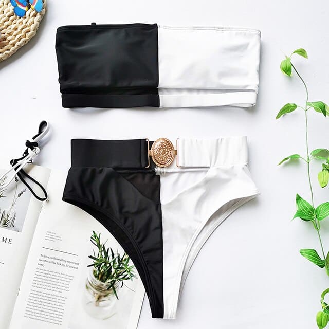 Vintage Snake Bandeau High Waist Belt Bikini Swimsuit - B905Mix / S On sale