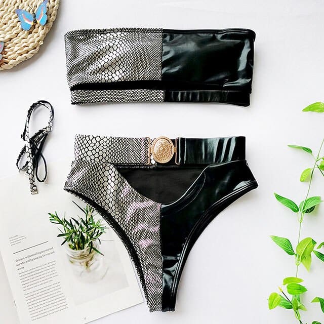 Vintage Snake Bandeau High Waist Belt Bikini Swimsuit - B905Snake / S On sale