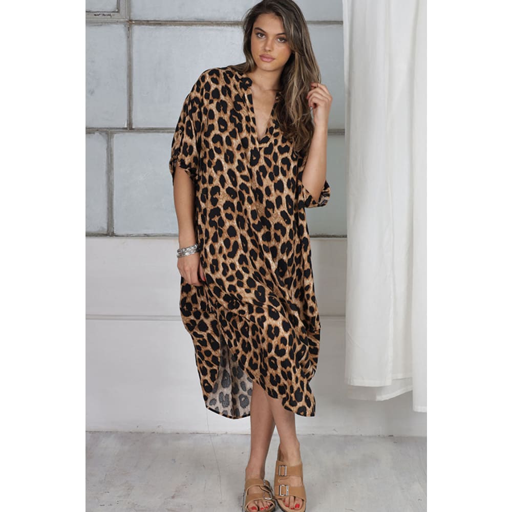 Wild Leopard Print Oversized Beach Midi Cover-Up - One size On sale
