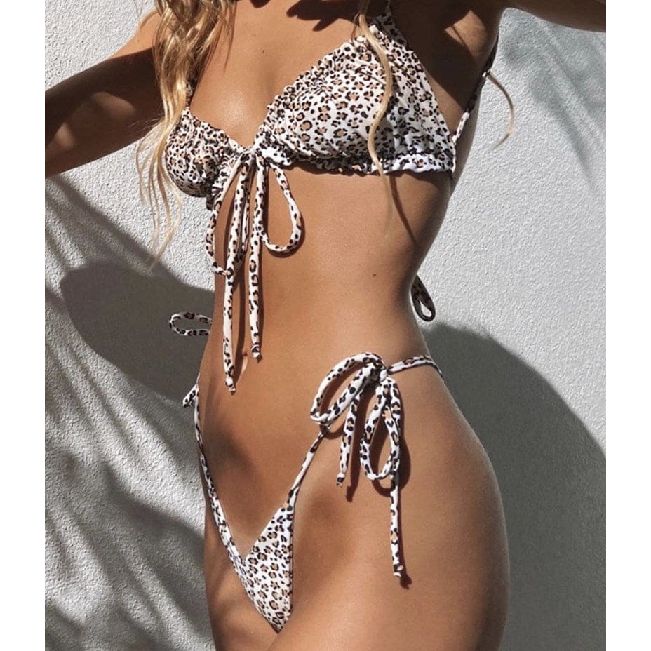 Women Print Slide Triangle Low Waist Bikini Swimsuit - Leopard / L On sale