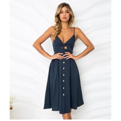 Women Summer Dresses Sleeveless Backless Party - Navy / L On sale