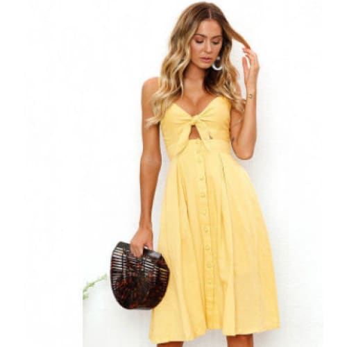 Women Summer Dresses Sleeveless Backless Party - Yellow / L On sale