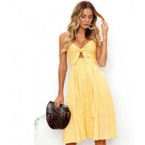 Women Summer Dresses Sleeveless Backless Party - Yellow / L On sale