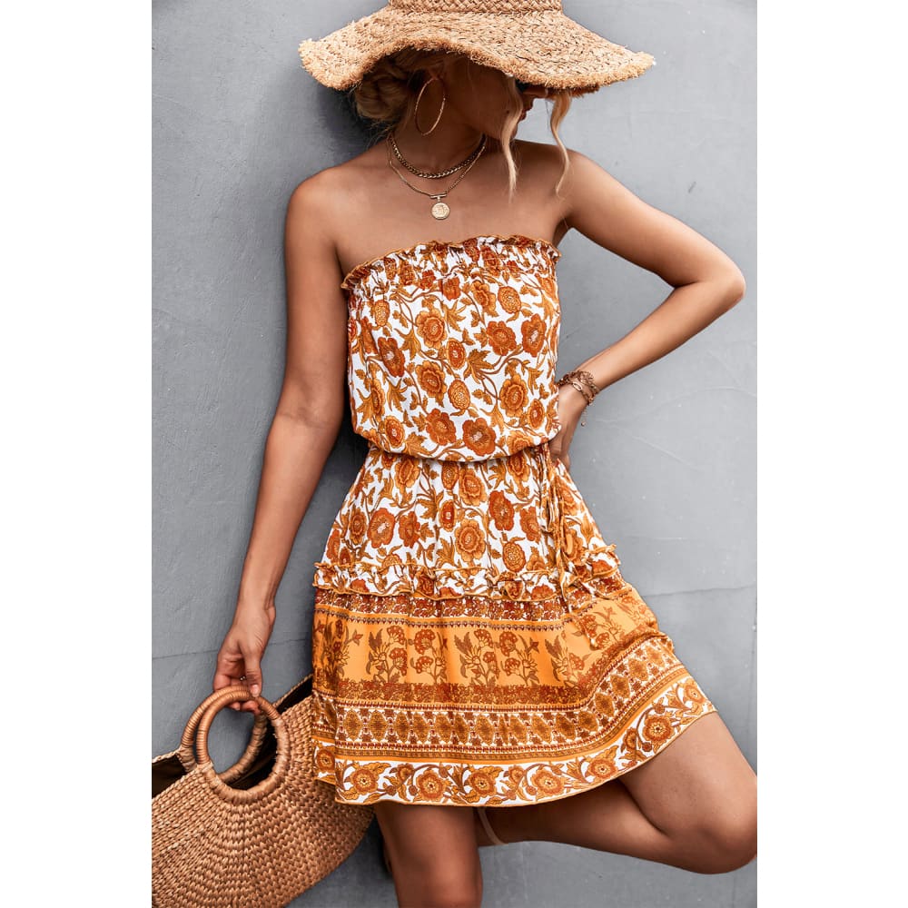 Women’s Bohemian Floral Strapless Summer Dress - On sale