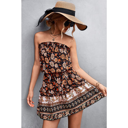Women’s Bohemian Floral Strapless Summer Dress - On sale