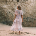 Women’s Flowers Printed Dress Bohemian Irregular Beach Clothes - Light pink square / L