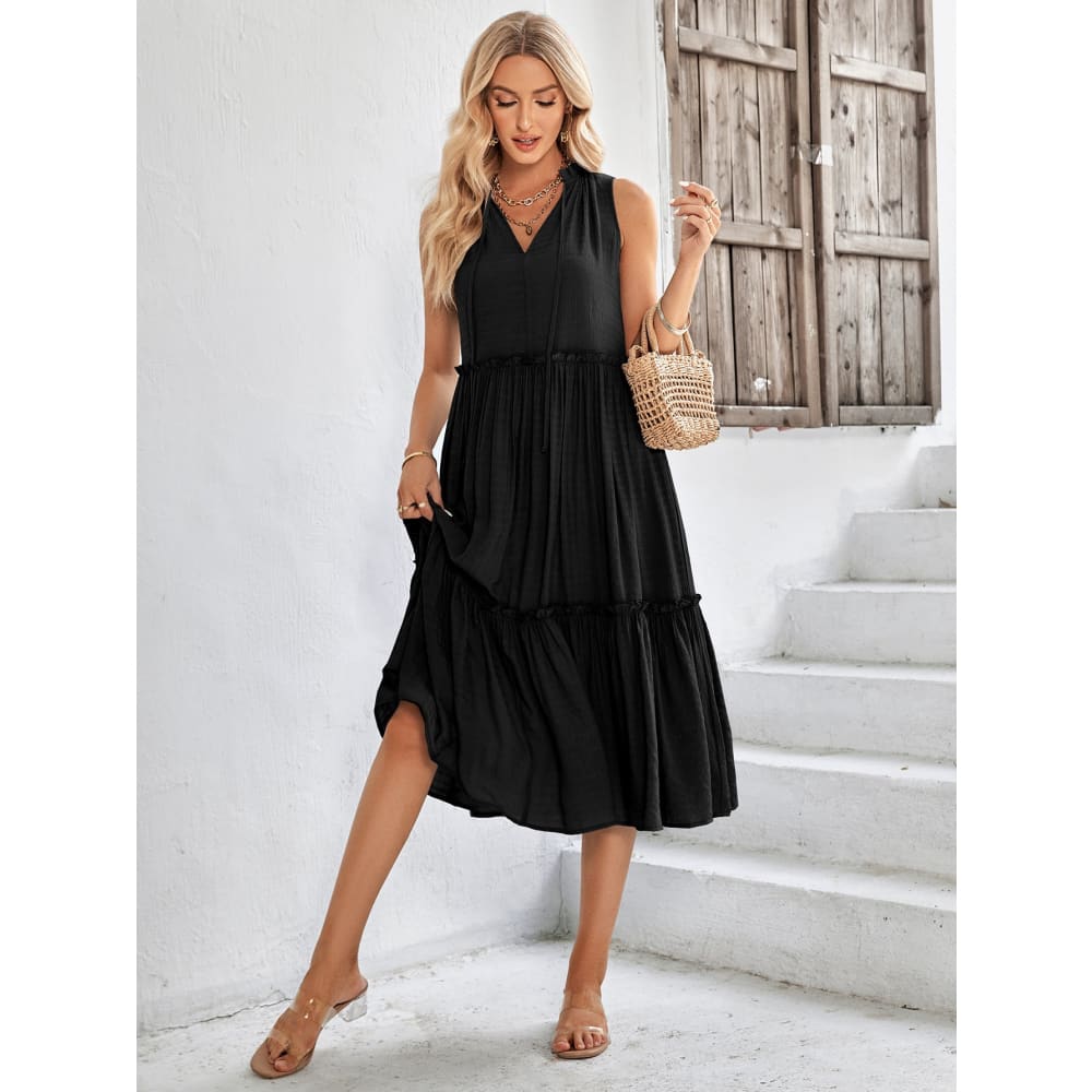 Women’s Casual V-neck Sleeveless Summer Loose Dress - On sale