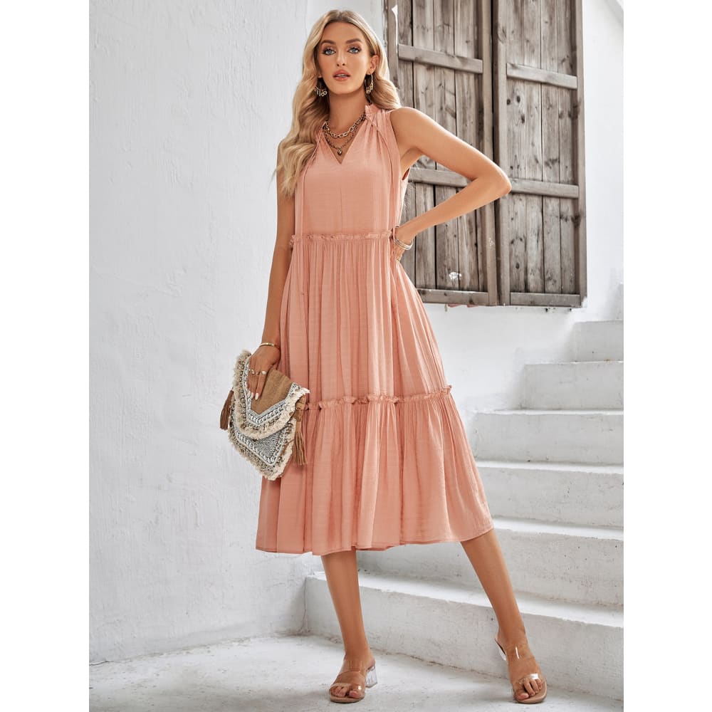 Women’s Casual V-neck Sleeveless Summer Loose Dress - On sale