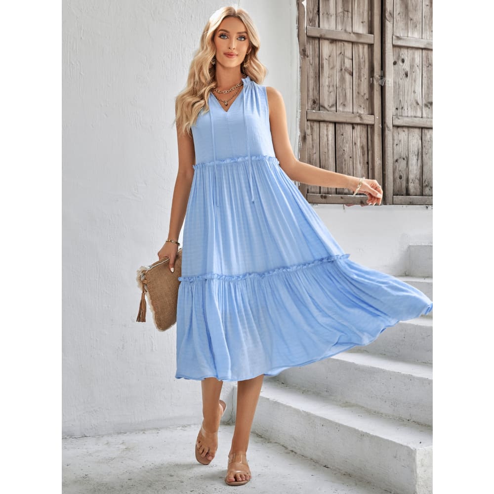 Women’s Casual V-neck Sleeveless Summer Loose Dress - On sale