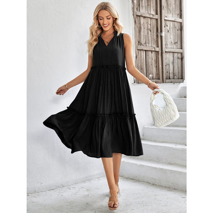 Women’s Casual V-neck Sleeveless Summer Loose Dress - Black / L On sale