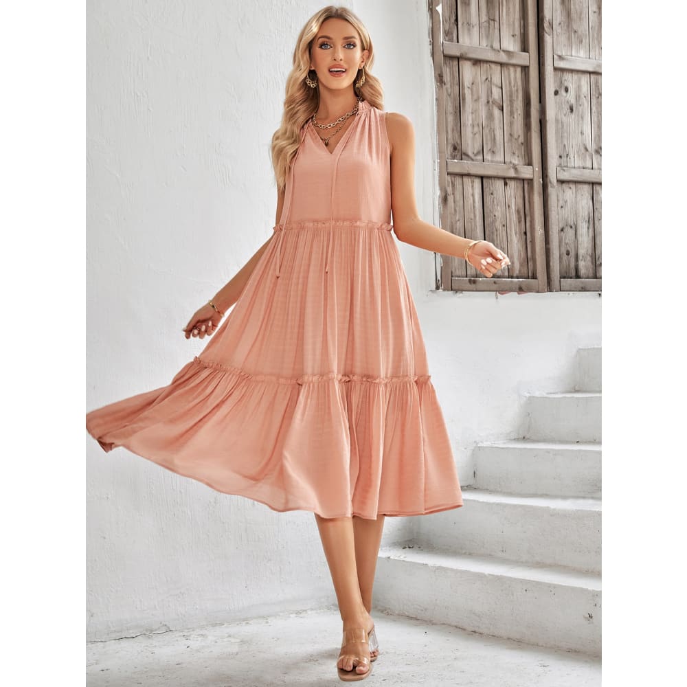 Women’s Casual V-neck Sleeveless Summer Loose Dress - Orange / L On sale