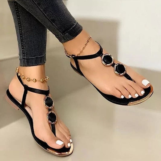 Women’s Flat Sandals Summer Beach Shoes - Black / 34 On sale