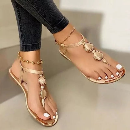 Women’s Flat Sandals Summer Beach Shoes - Gold / 34 On sale