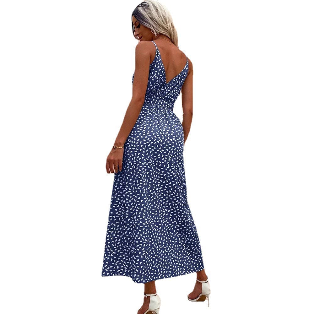 Women’s Floral V-neck Lace-up Long Skirt Summer Dress - On sale