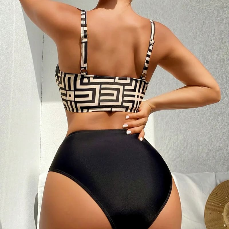 Women’s Geometric Push‑Up Bikini Set – High Waist Swimwear - On sale