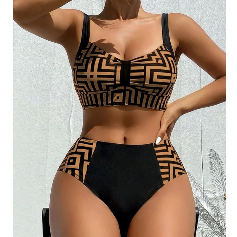 Women’s Geometric Push‑Up Bikini Set – High Waist Swimwear - A24100601A / S On sale