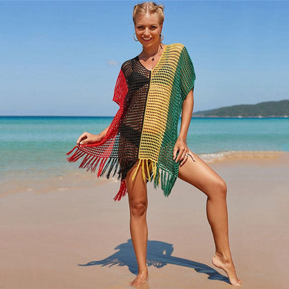 Women’s Knitted Colorful Striped Beach Cover Ups - 3 Style / One size On sale