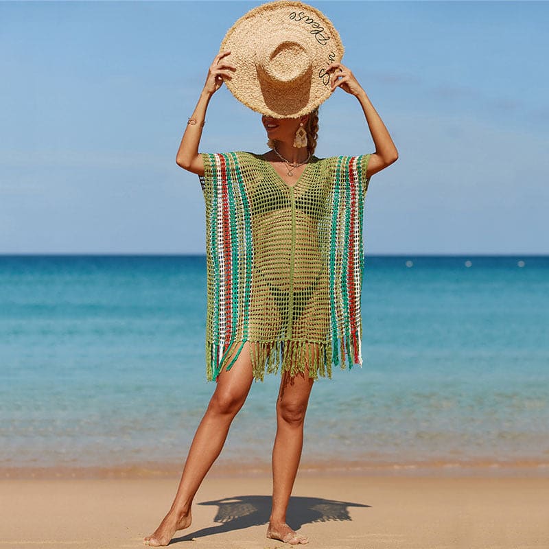 Women’s Knitted Colorful Striped Beach Cover Ups - 7 Style / One size On sale