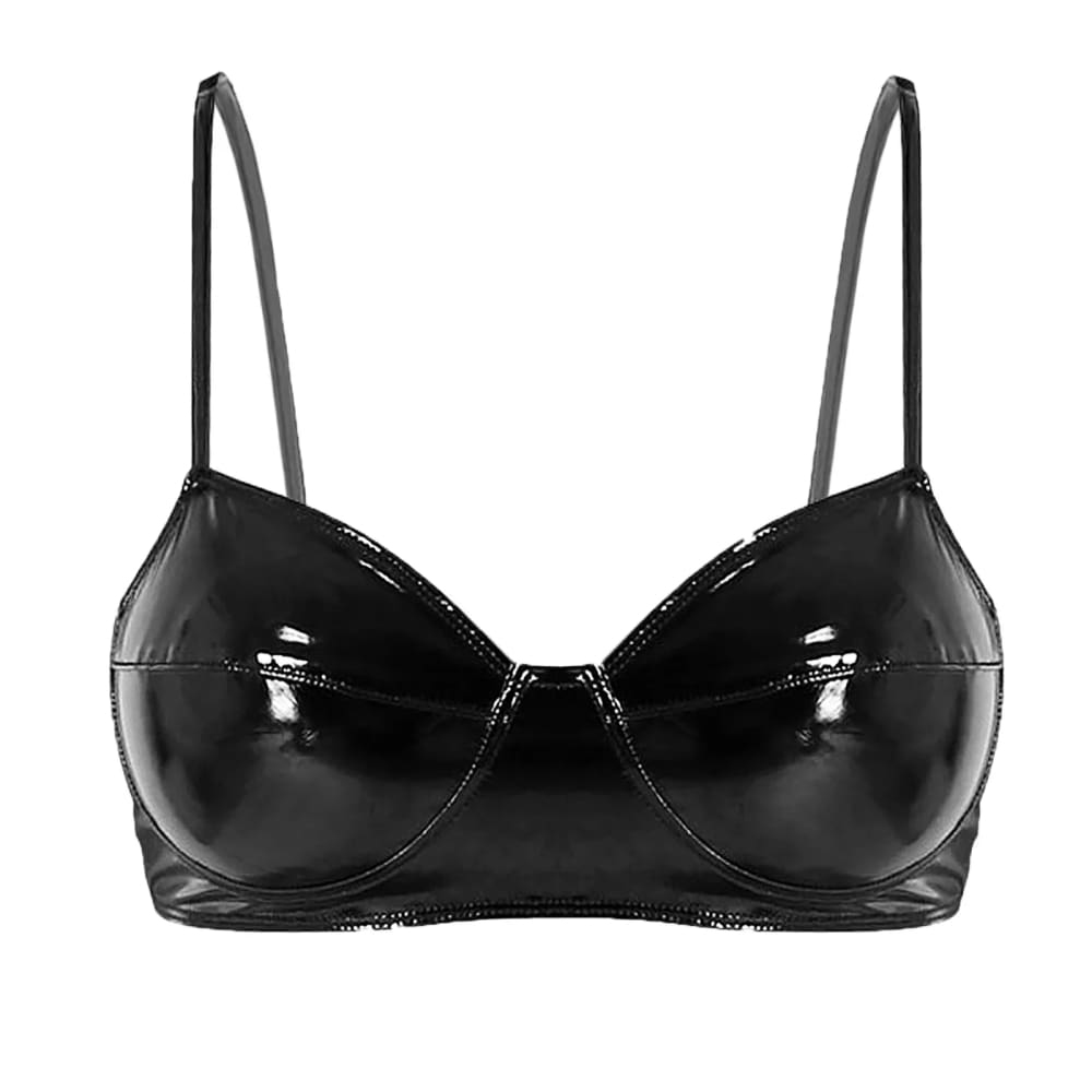 Women’s Patent Leather Wet Look Bralette - Black / 5XL On sale