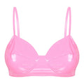 Pink patent wet-look bralette with underwire cups and V-shaped center panel