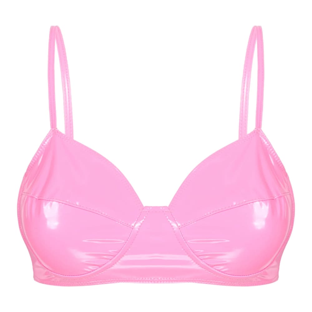 Women’s Patent Leather Wet Look Bralette - Pink / 5XL On sale