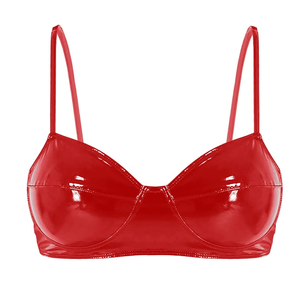 Women’s Patent Leather Wet Look Bralette - Red / 5XL On sale