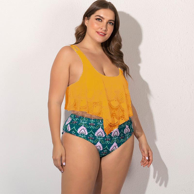 Women’s Split Plus Size Bikini - Yellow / 3XL On sale