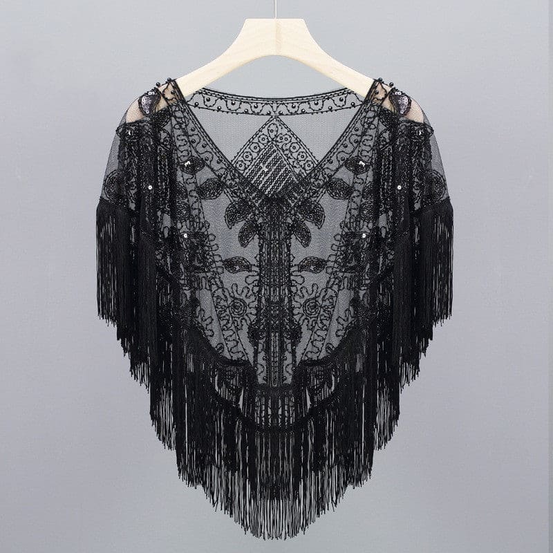 Women’s Vintage Tassels Sequined Shawl - Black On sale
