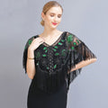 Women’s Vintage Tassels Sequined Shawl - Black Green On sale