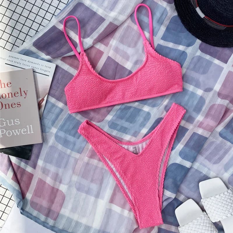 Wrinkled Triangle Bikini Set – 7 Colors Two-Piece Swimwear - On sale
