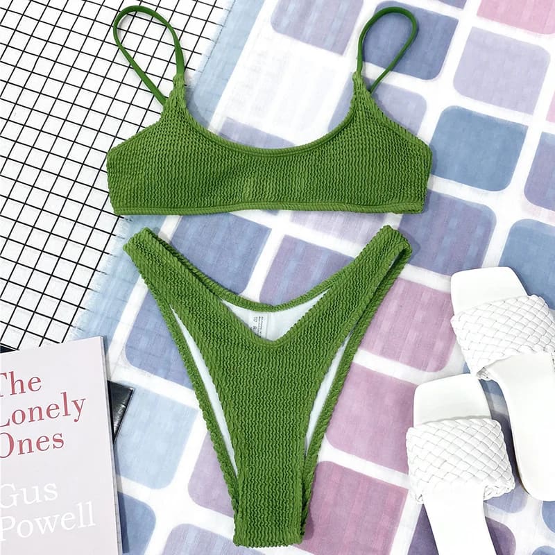 Wrinkled Triangle Bikini Set – 7 Colors Two-Piece Swimwear - On sale