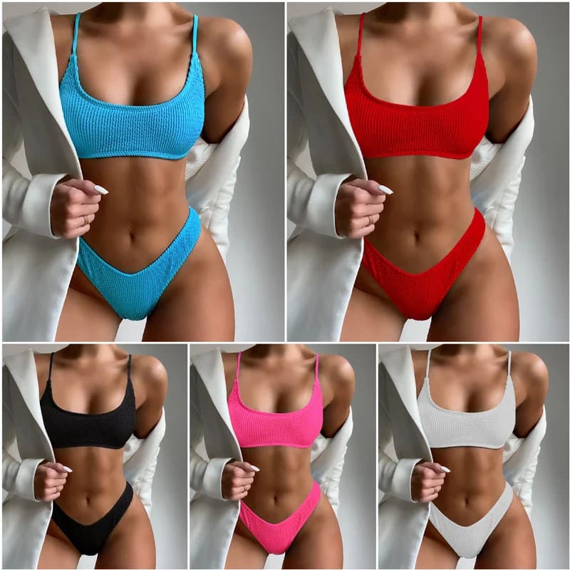 Wrinkled Triangle Bikini Set – 7 Colors Two-Piece Swimwear - On sale