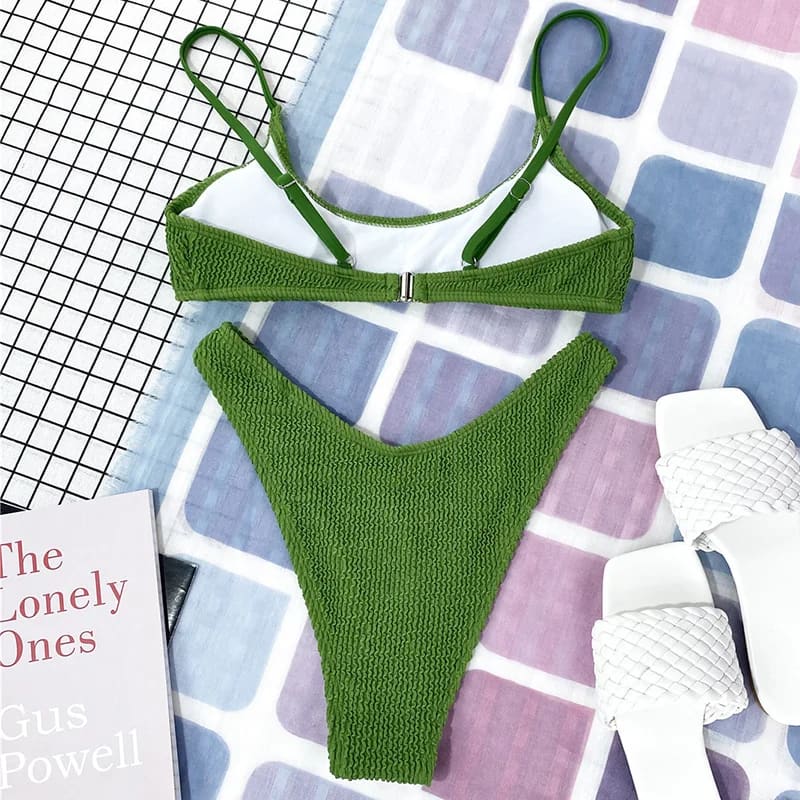 Wrinkled Triangle Bikini Set – 7 Colors Two-Piece Swimwear - On sale