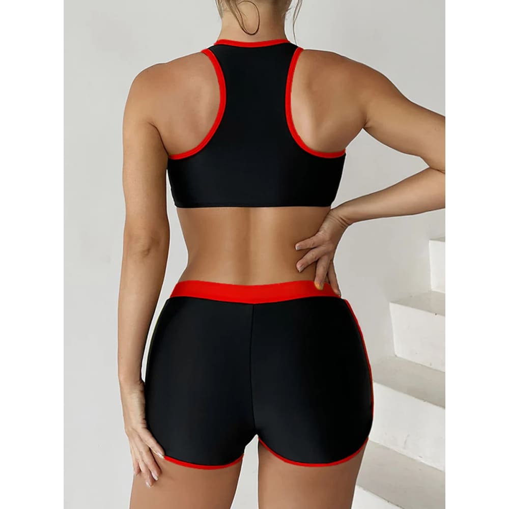 Zipper Bikini Set with Boxer Shorts – Sports Swimwear - On sale