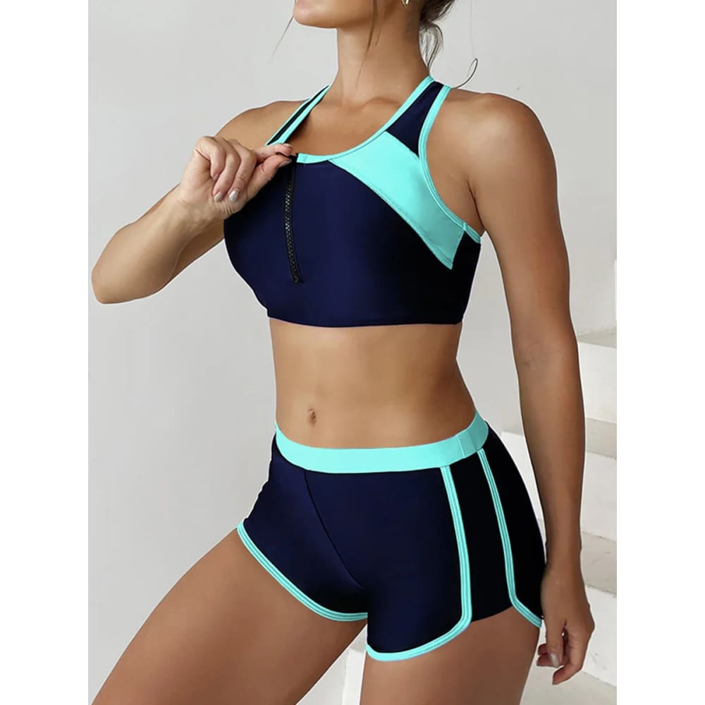 Zipper Bikini Set with Boxer Shorts – Sports Swimwear - On sale