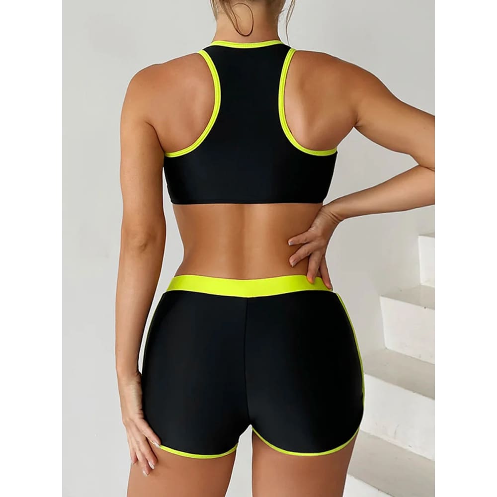 Zipper Bikini Set with Boxer Shorts – Sports Swimwear - On sale