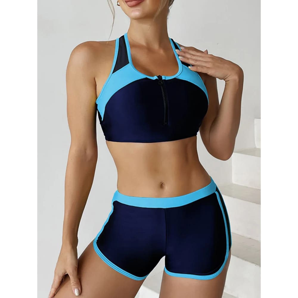 Zipper Bikini Set with Boxer Shorts – Sports Swimwear - On sale