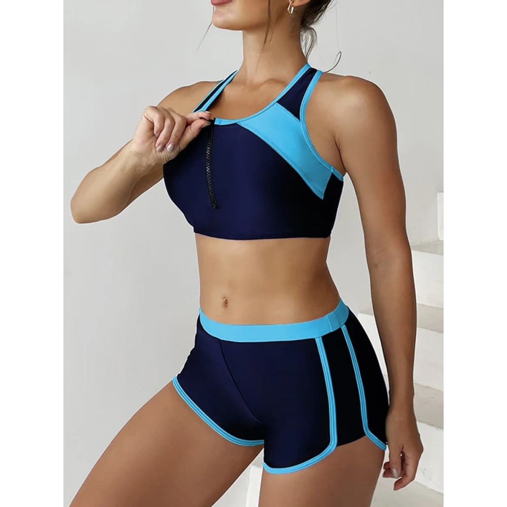 Zipper Bikini Set with Boxer Shorts – Sports Swimwear - On sale