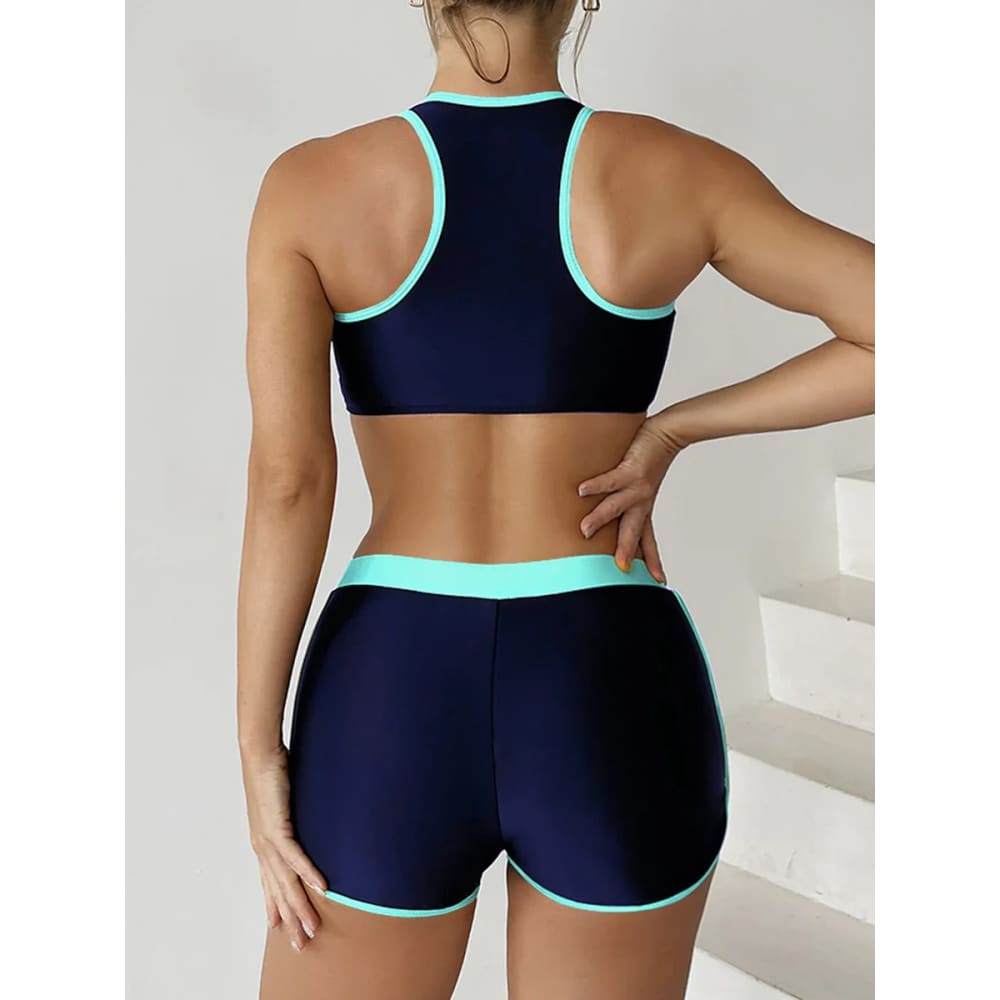 Zipper Bikini Set with Boxer Shorts – Sports Swimwear - On sale