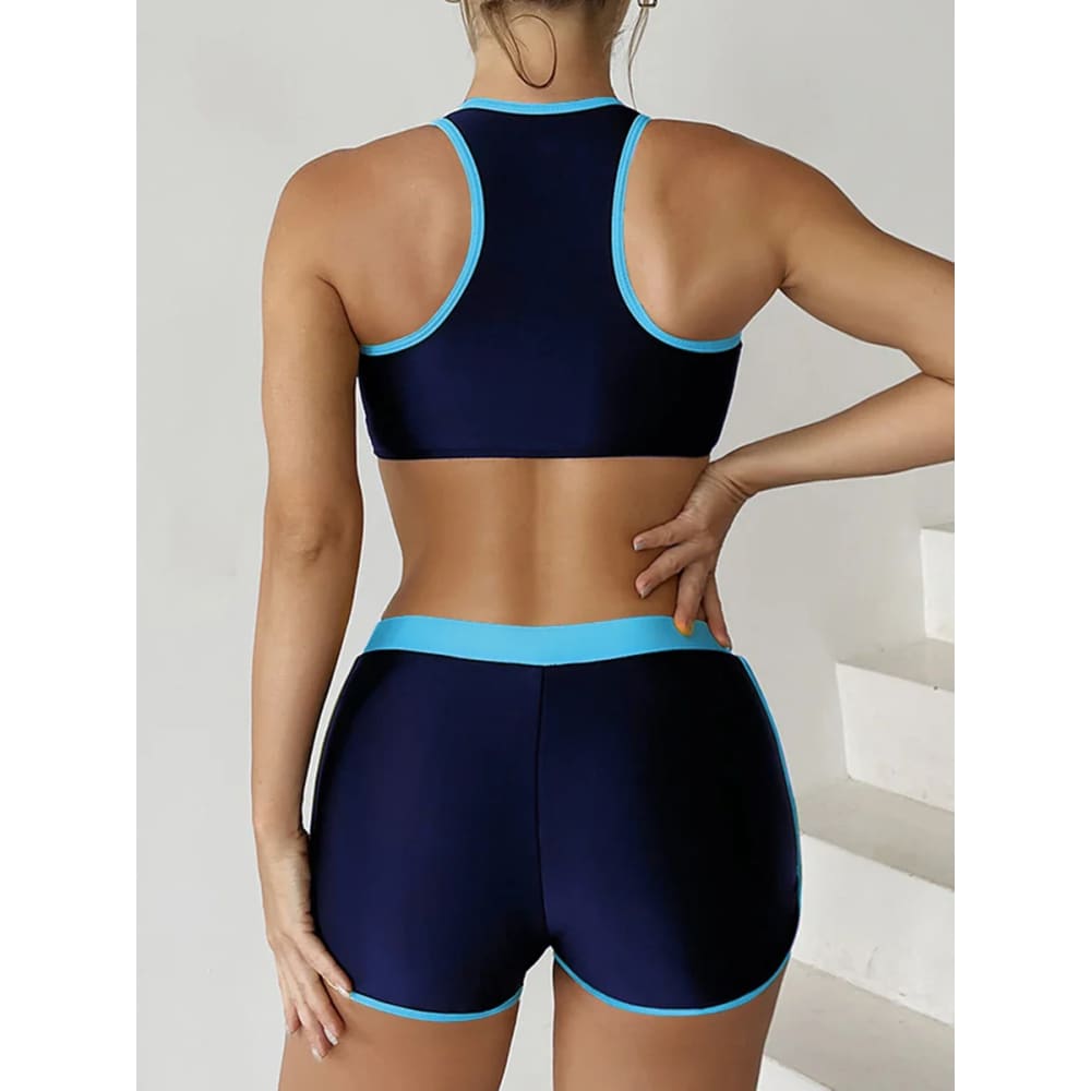 Zipper Bikini Set with Boxer Shorts – Sports Swimwear - On sale