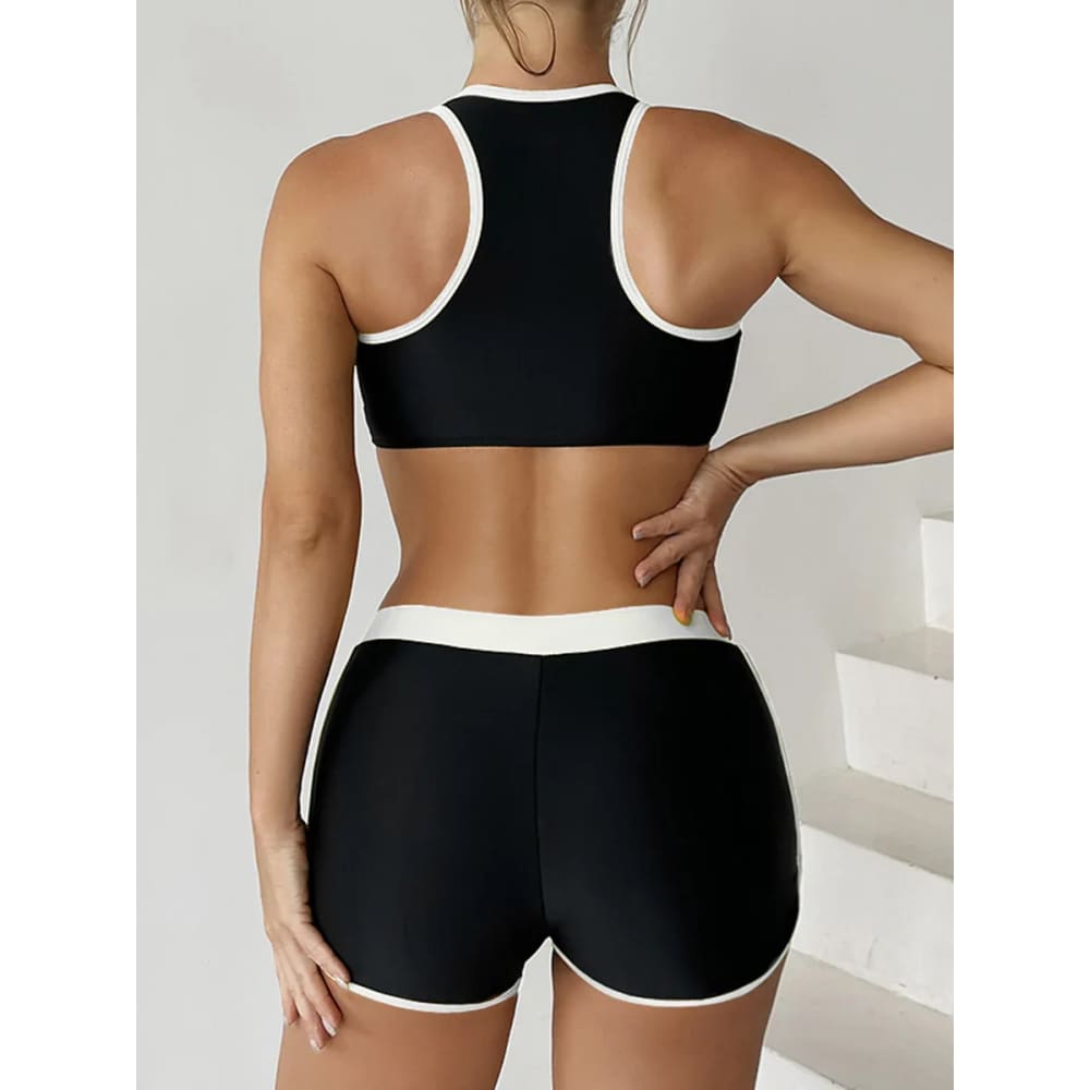 Zipper Bikini Set with Boxer Shorts – Sports Swimwear - On sale