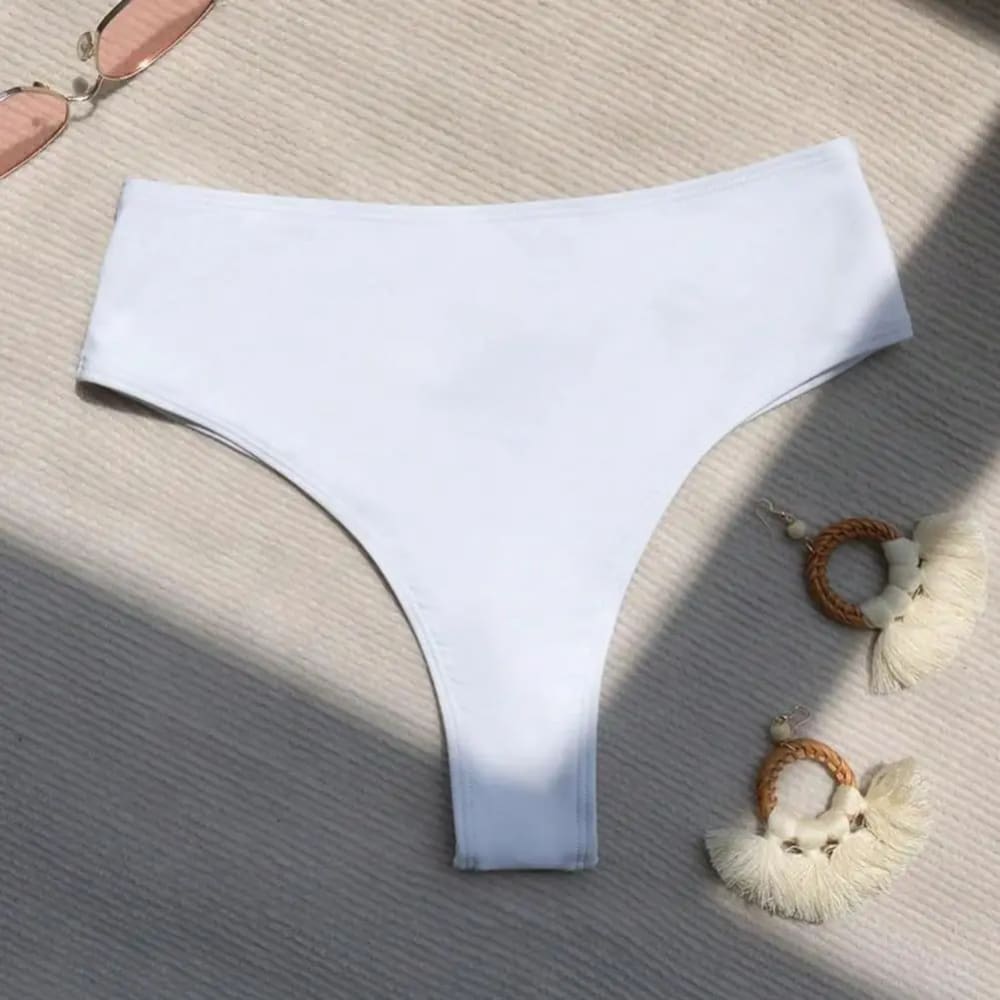 High‑Waisted Cutout Bikini Bottom – Solid Color Swim Briefs - On sale